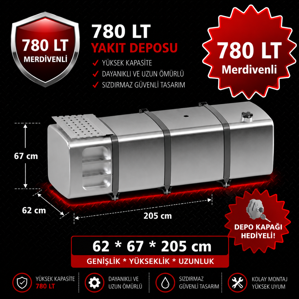 IVECO 780 LT MERDİVENLİ ALÜMİNYUM AYAKLI YAKIT DEPOSU 62*67*205